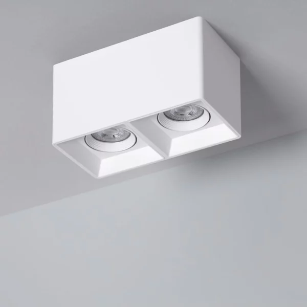 Plafonnier  Carré Double Blanc avec Ampoule GU10